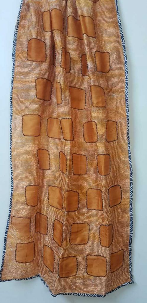 Orange Kantha Embroidery Scarf