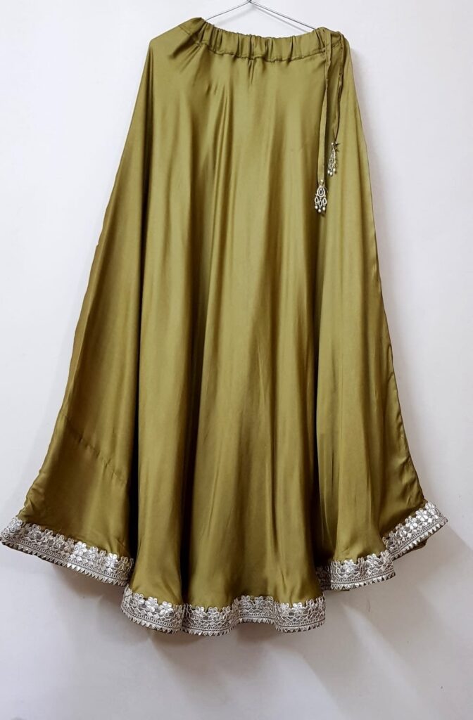Green Modal Silk Regular Fit Skirt